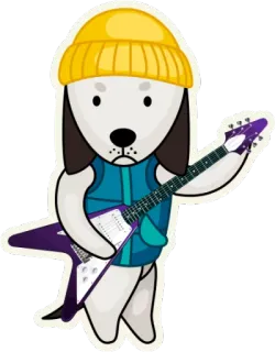 🎧 หมา, กีตาร์, เพลง, นักดนตรี, สัตว์, สัตว์เลี้ยง, การ์ตูน telegram sticker