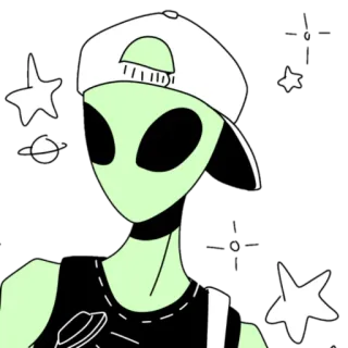 👽 alien, outer space, planet, stars, sticker, cartoon, trendy telegram sticker