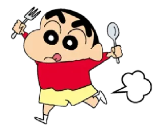 😋 Shin-chan Nohara Crayon Shin-chan cartoon, anime, crayon shin chan, shin chan, fork, spoon, running, fart telegram sticker