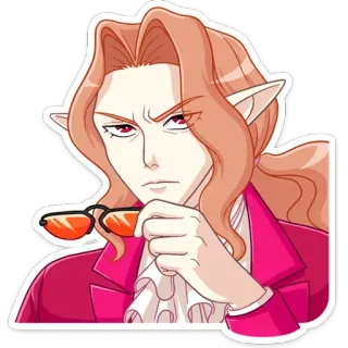 🤨 elf, anime, red eyes, glasses, cartoon, character, pink suit telegram sticker