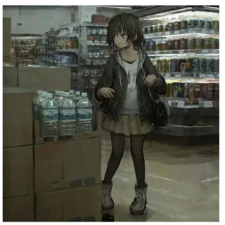 💧 fille anime, supermarché, épicerie, eau en bouteille, courses telegram sticker