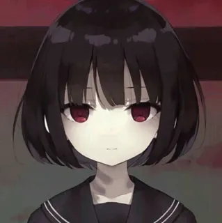 😐 ragazza anime, uniforme scolastica, capelli scuri, occhi rossi, carina, illustrazione telegram sticker