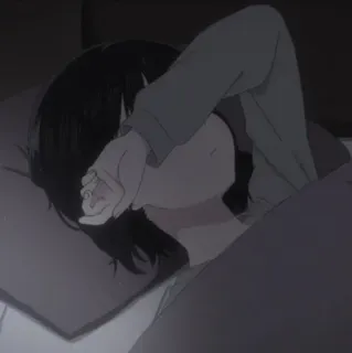 😞 Anime, Traurig, Weinen, Bett, Schlaf telegram sticker