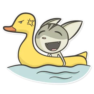 😁 chat, canard, piscine, dessin animé, autocollant, animal whatsapp sticker