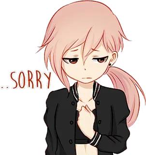 😔 Sorry аниме девушка, грустный, извинения, мультфильм, розовые волосы, эмо, милый whatsapp sticker