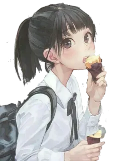 🍦 Anime, Gadis, Makan, Seragam sekolah, Ubi jalar, Imut telegram sticker
