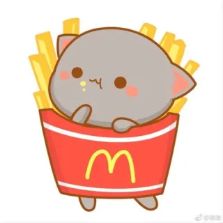 🐱 chat, frites, McDonald's, mignon, dessin animé, nourriture, collation, animal telegram sticker