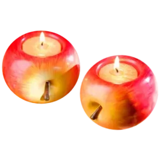 🕯 แอปเปิล, เทียน, ผลไม้, เชิงเทียน, ของตกแต่ง telegram sticker