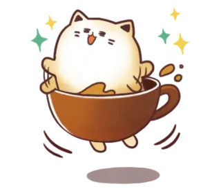 ☕ chat, café, mignon, kawaii, animal, tasse, drôle whatsapp sticker