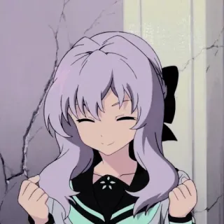 👏 anime, chica, dibujo animado, personaje, sonriendo, pelo morado telegram sticker