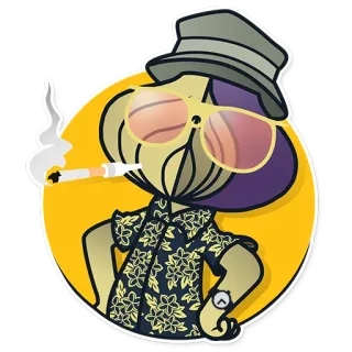💉 onion, cartoon, hat, sunglasses, cigarette, smoke, character, hawaiian shirt telegram sticker
