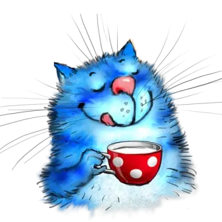 ☕️ cat, blue cat, tea, cup, animal, cartoon, cute, pet telegram sticker