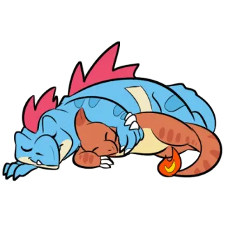 💤 Totodile, Charmander pokemon, totodile, charmander, cute, sleeping whatsapp sticker