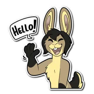 👋 HELLO! Dessin animé, Lapin, Animal, Anthropomorphe, Bonjour, Signe de la main telegram sticker