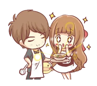🍽 kochen, niedlich, paar, essen, cartoon, liebe telegram sticker