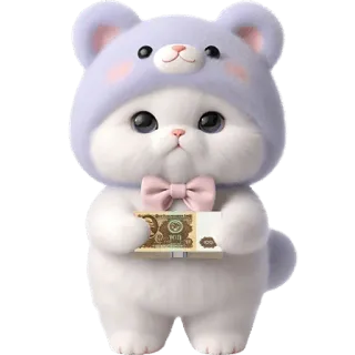 🤑 gato, lindo, dinero, animal, pegatina, dibujos animados, esponjoso, pajarita telegram sticker