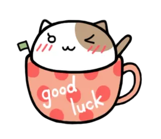 💪 good luck gato, boa sorte, xícara, adesivo, desenho animado, fofo, animal telegram sticker