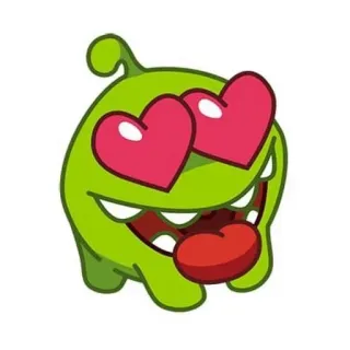🤑 Om Nom Cut the Rope cartoon, green, hearts, cute, monster whatsapp sticker