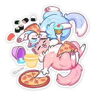 🍕 кот, пицца, суши, капкейк, милый, еда, животные, мультфильм whatsapp sticker