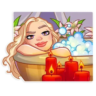 🛁 femme, baignoire, bougies, mousse, relaxation, spa, beauté, fleurs telegram sticker