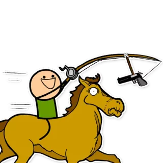 🐴 Cartoon, Paard, Wapen, Geweld, Stokfiguur telegram sticker