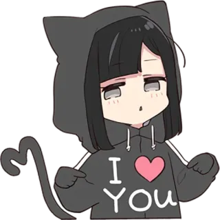 ❤️ I ❤️ YOU yêu, mèo, anime, dễ thương, kawaii, trái tim, hoạt hình telegram sticker