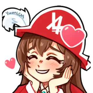 🥰 Yunnich Anime, Menina, Desenho animado, Chapéu, Coração, Sorriso whatsapp sticker