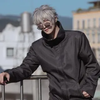 😎 cosplay, anime, person, sunglasses, jacket, grey hair telegram sticker