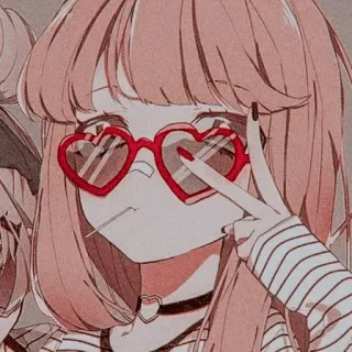 😎 anime, ragazza, occhiali a cuore, segno di pace, cartone animato telegram sticker