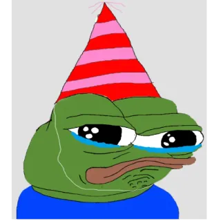 😢 Pepe the Frog ペペ, カエル, 悲しい, 誕生日, パーティー帽子 telegram sticker