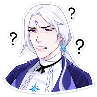 😑 อนิเมะ, สับสน, คิด, เครื่องหมายคำถาม, ผู้ชาย, ผมขาว telegram sticker