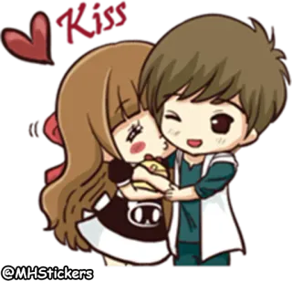 😘 amor, pareja, lindo, abrazo, dibujos animados, romance, cariño whatsapp sticker