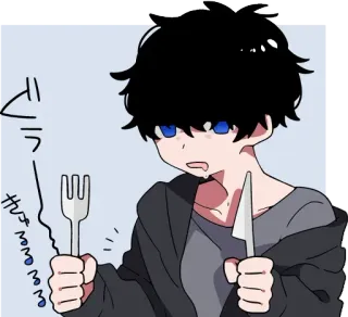 🤤 ドラ anime, eating, knife, fork, cute whatsapp sticker