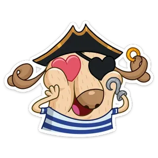 😍 pirate, cartoon, hook, eye patch, dog, hearts, animal, sticker telegram sticker