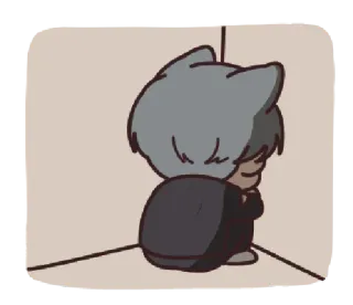 ☹️ cat, sad, corner, kawaii, anime style, cartoon telegram sticker