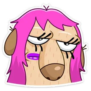 😐 dessin animé, lama, drôle, cheveux roses, sarcastique, expression whatsapp sticker
