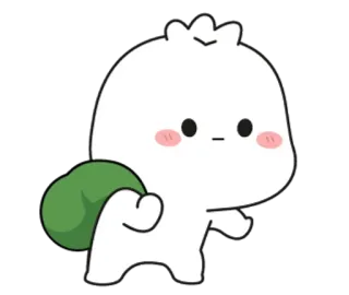 🌟 mono, dibujos animados, personaje, caminando, blanco, bolsa verde, sonrojo telegram sticker