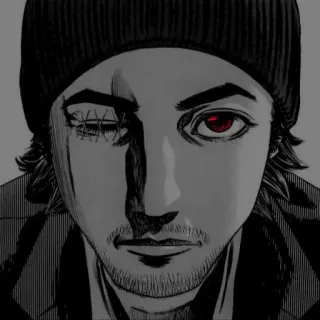 💜 男, 傷跡, ニット帽, ポートレート, 漫画, 縫い目, 目, アート telegram sticker