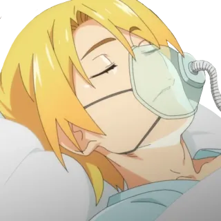 💉 Anime, Hospital, Enfermo, Mascarilla de oxígeno, Enfermedad whatsapp sticker