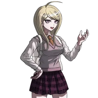 😅 Kaede Akamatsu Danganronpa V3: Killing Harmony Аниме, светлые волосы, фиолетовые глаза, школьная форма, пианино, персонаж, видеоигра, Danganronpa telegram sticker