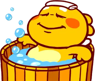 🛀 การ์ตูน, อาบน้ำ, ผ่อนคลาย, ฟอง, สัตว์, สีเหลือง, น่ารัก telegram sticker