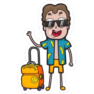 ✈ 卡通, 假期, 旅行, 游客, 行李箱, 男人, 太阳镜, 香蕉 telegram sticker