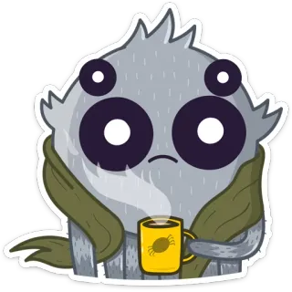 ☕️ sticker, grey, cartoon, character, scarf, cup, monster telegram sticker