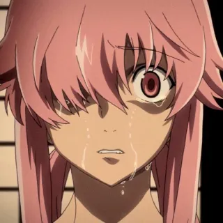 💈 Yuno Gasai Mirai Nikki Anime, Fille, pleure, cheveux roses, Yandere whatsapp sticker