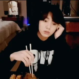 🍪 Jungkook eating, chopsticks, korean, meal, indoor whatsapp sticker