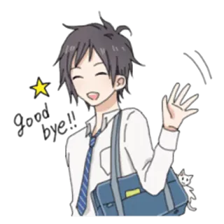 👋 Anime, Con trai, Đồng phục học sinh, Lời chào, Phim hoạt hình, Kawaii telegram sticker