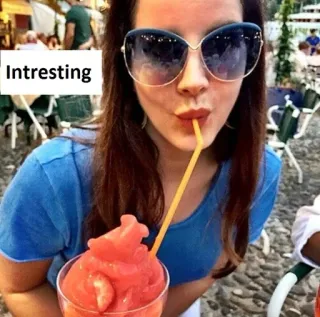 😎 Intresting mulher, óculos de sol, bebida, verão, ao ar livre, café telegram sticker