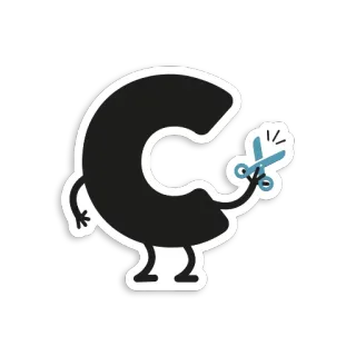 ✂ letter C, scissors, cutting, cartoon, character telegram sticker