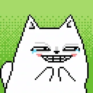 😅 แมว, พิกเซลอาร์ต, มีม, ร้องไห้, สัตว์, แมวขาว telegram sticker