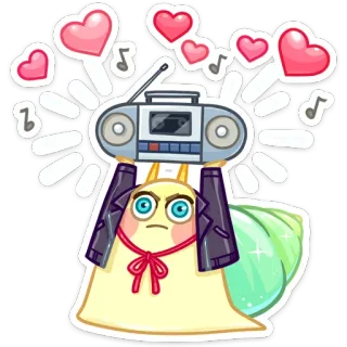 🎧 siput, boombox, musik, hati, kartun, imut, hewan whatsapp sticker